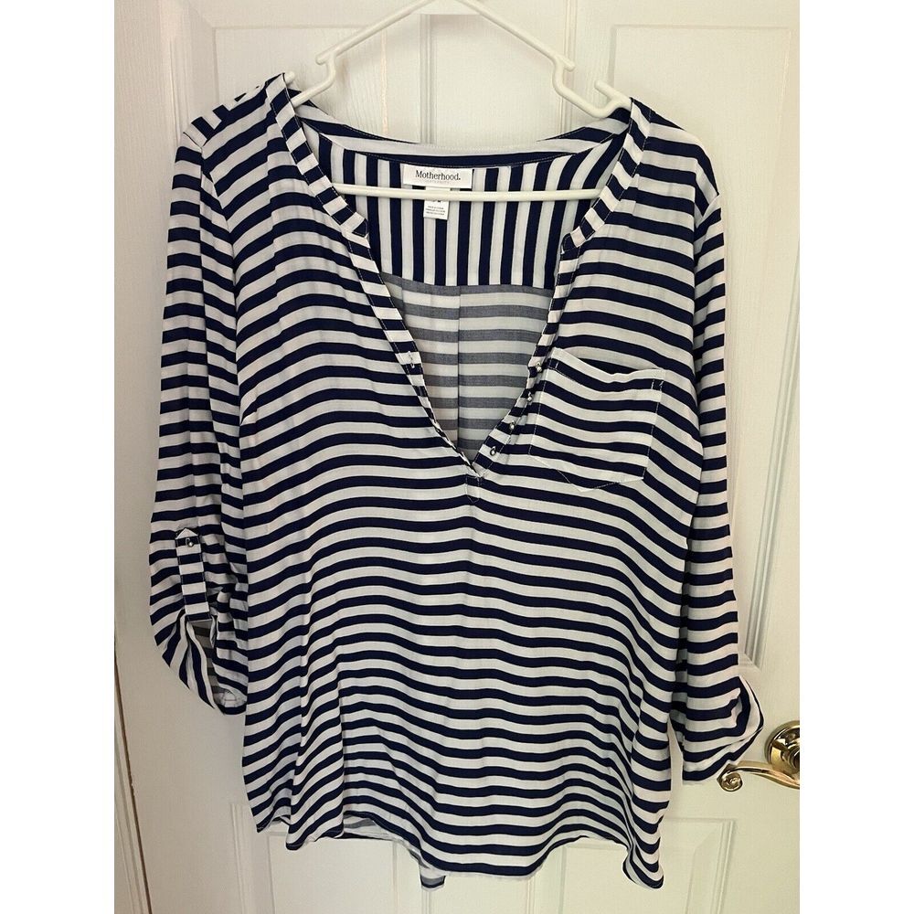 Medium Blue‎ And White Striped 3/4 Sleeve Motherhood Shirt
